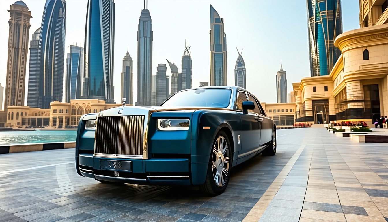 Luxury transport vehicle in Dubai cityscape