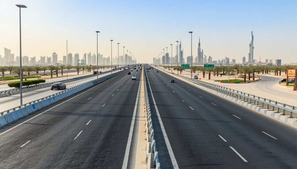 Modern Dubai highway with smooth toll way travel Modern Dubai highway with smooth toll way travel