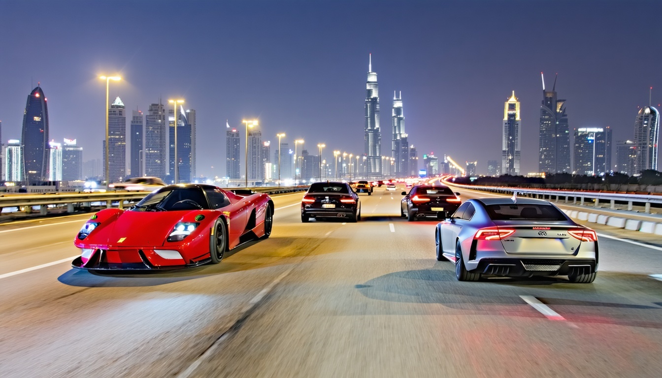 Luxury cars on Dubai tollway